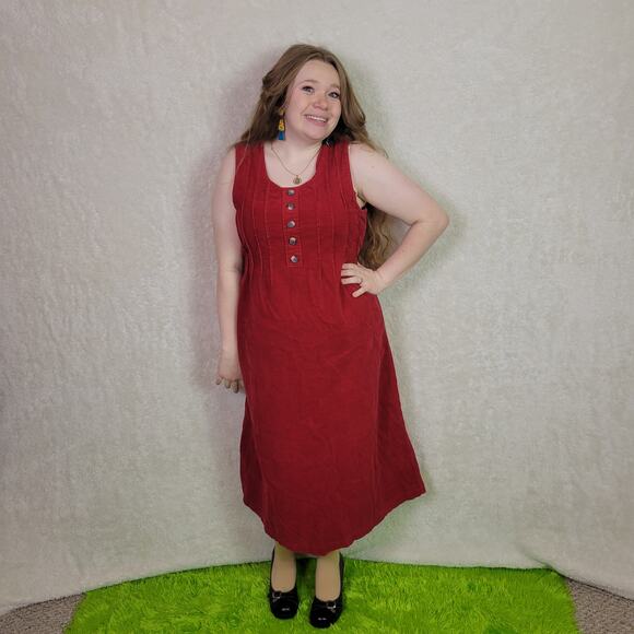 Blair Red Corduroy Midi Dress, MP - Picture 5 of 5